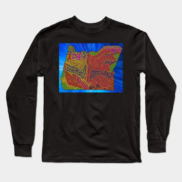 State of Oregon - Pop Art Style with Blue Vector Background Long Sleeve T-Shirt by NightserFineArts